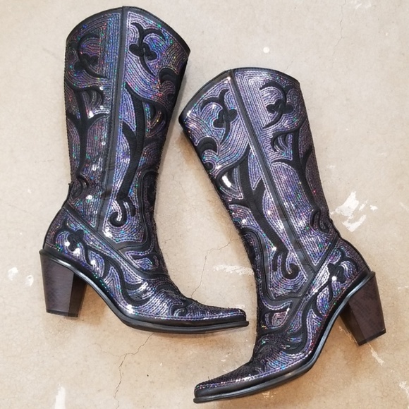 Helen & Heart Shoes - Helen & Heart Sequin Mid Calf Cowboy Boots
